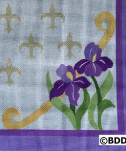 A purple flower with yellow trim on it.