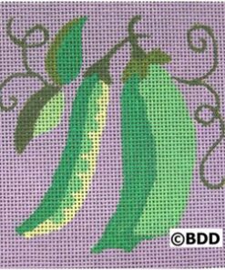 A purple background with three green beans.