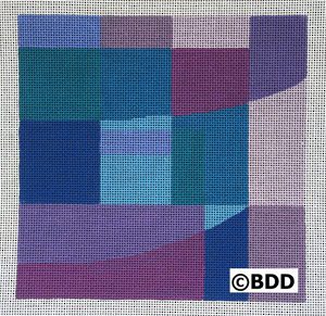 A blue and purple abstract painting with the word bdd in front.