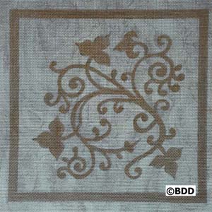 A square shaped picture with brown floral design.