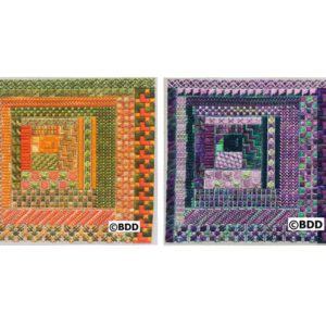 Two square pictures of different colors and designs.