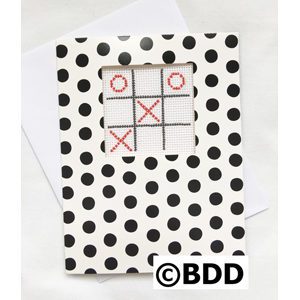 A card with a tic tac toe game on it.