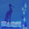 A bird standing on the water with blue waves.