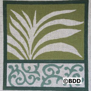 A green and white design with a border.