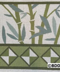 A green and white painting of bamboo trees.