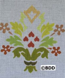 Green and orange floral cross stitch motif