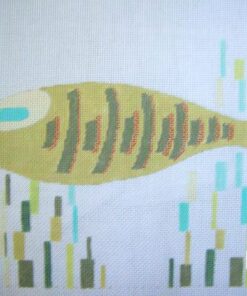 A fish is shown in front of some shapes.