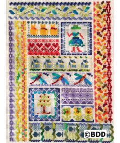 A colorful quilt with many different designs.