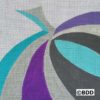 A close up of the back of a canvas with purple, blue and grey designs.