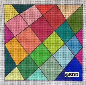 A colorful mosaic of squares and triangles.