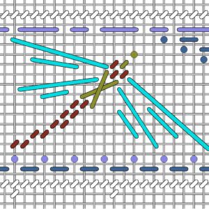 A drawing of a cross stitch pattern with lines and dots.