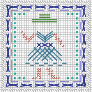 A cross stitch pattern of an apron and hat.