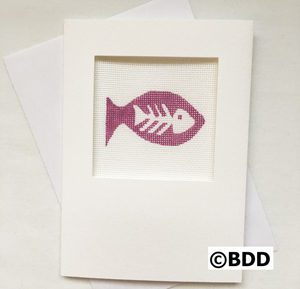 A card with a fish skeleton in the middle of it.