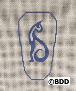 A blue and white cross stitch pattern of the letter s.