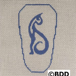 A blue and white cross stitch pattern of the letter s.