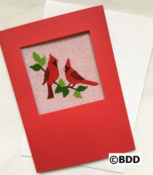 A red card with two birds on it