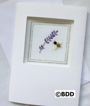 A bee and lavender cross stitch card