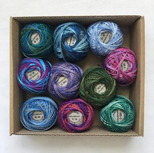 A box of yarn in different colors