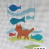 A cat with fish in the background on a stocking.