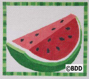Painted watermelon wedge on gingham border