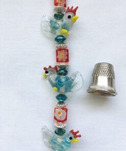 Turquoise glass rooster beads with thimble