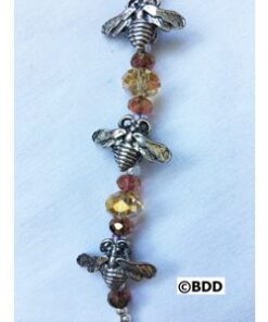 A bracelet with bee charms and beads.