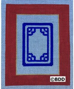 A blue and red frame with a picture of the same image.