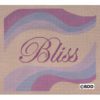 A purple and blue design with the word bliss written in cursive.