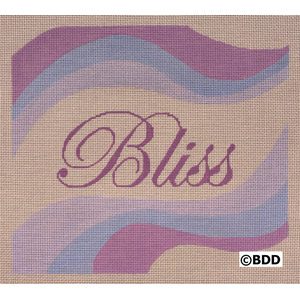 A purple and blue design with the word bliss written in cursive.