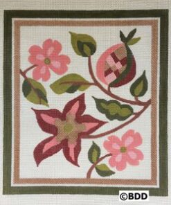 A picture of flowers and leaves on a canvas.