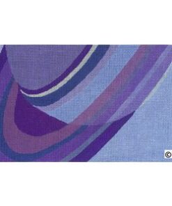 A purple and blue abstract painting with swirls.