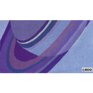 A purple and blue abstract painting with swirls.