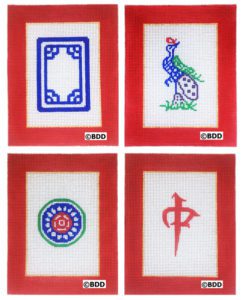 Four different designs of chinese characters on a red frame.