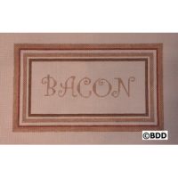 A bacon sign with the word bacon written in it.