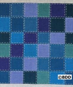 A blue square with white stitching on it.