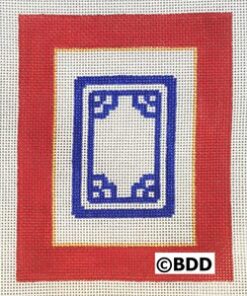 A red, white and blue picture frame with a blue border.
