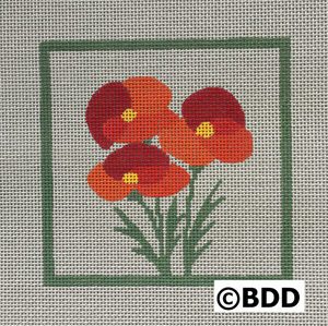 A square with a red flower in the center.