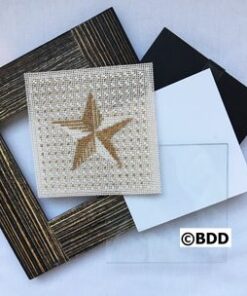 A star is stitched on the back of a picture frame.