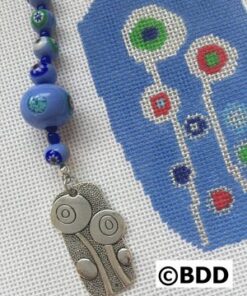 Blue beaded bookmark with silver charm.