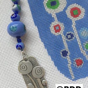 Blue beaded bookmark with silver charm.