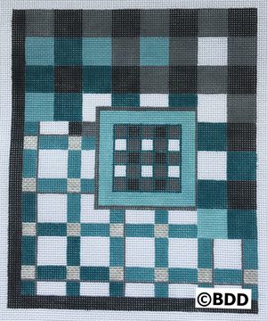 A blue and black checkered pattern with a square in the center.