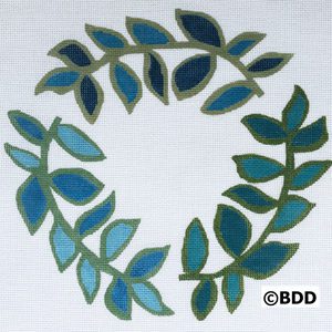 A painting of leaves in the shape of a circle.