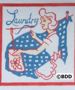 A woman is sitting in a chair with a bucket of laundry.