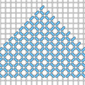 A blue triangle is made of squares and crosses.