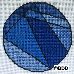 A blue cross stitch pattern of an umbrella.