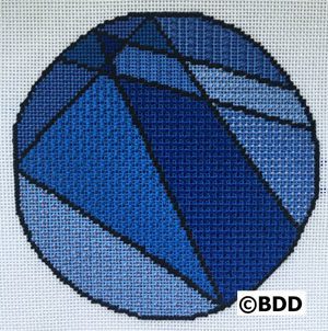 A blue cross stitch pattern of an umbrella.