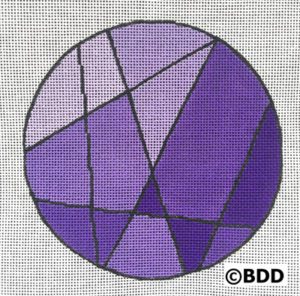 A purple ball with black lines on it.