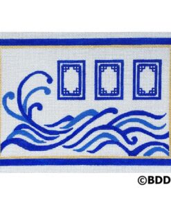 A blue and white picture frame with waves.
