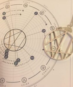 A white necklace sitting on top of a white clock.