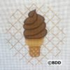 A picture of an ice cream cone with chocolate frosting.